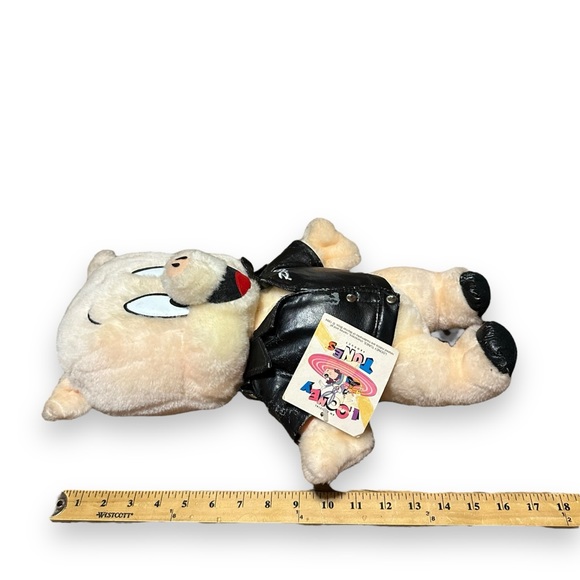 Looney Tunes 1995 Porky Pig That's All Folk's Plush Stuffed Leather Jacket - Picture 11 of 11